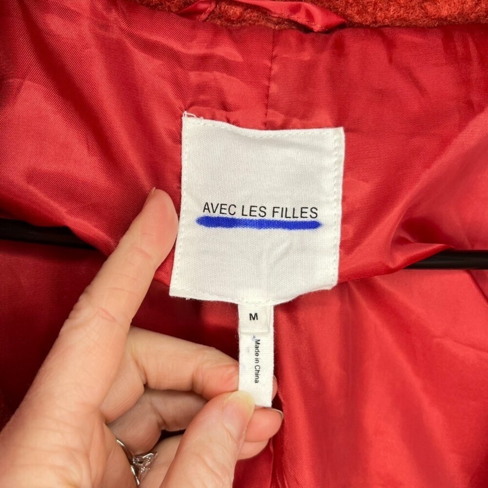 Avec Les Filles Womens Jacket Medium Red Textured Sherpa High Collar Full Zip - Picture 5 of 16